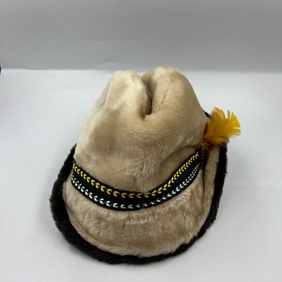 Vintage Made In USA Faux Fur Braided Band Feather Accent Ear Flaps Fedora Hat - Picture 11 of 11
